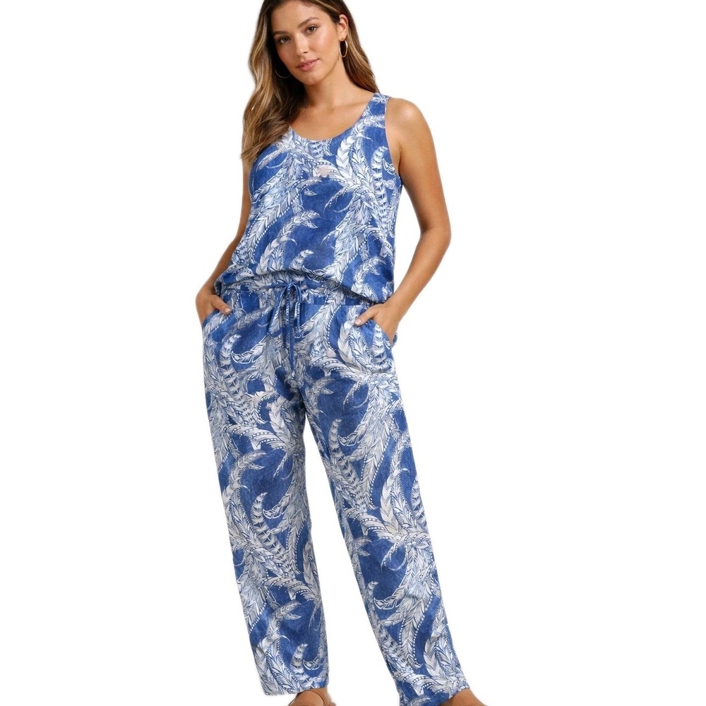 J. McLaughlin Large Silk Eidra Giada Fernflower Top Pants Set Elastic Sleeveless